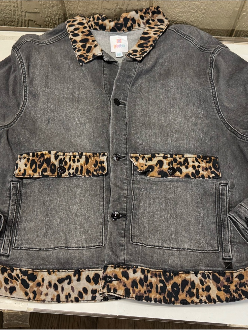 LuLaRoe Kenny Denim Animal Print Leopard Black Jean Jacket plus size XXLarge